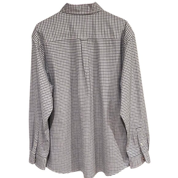 Chaps Stretch Oxford Button-Down Shirt In Navy And White Checkered Classic Fit - Picture 3 of 12